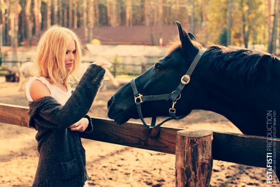 Фото девушка с черной лошадью 