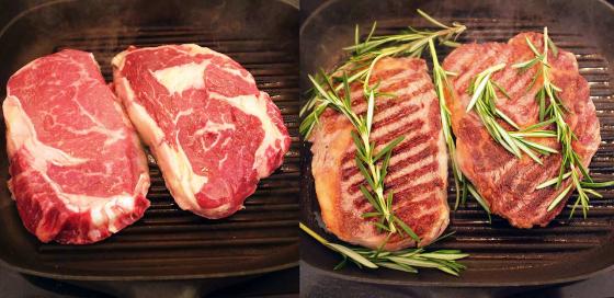 Стейки рибай rib-eye на сковороде