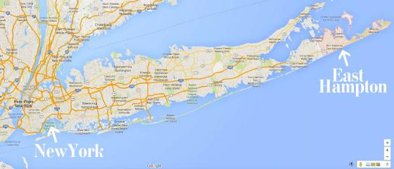 Карта от Нью-Йорка до Хэпмтона